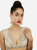 Women's Gold Tone Dazzling Kundan Cluster Beads Drop Long Bridal Necklace Earring Set-ZPFK18010