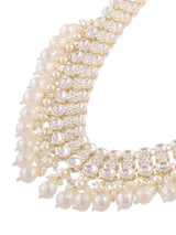 Women's Gold Tone Dazzling Kundan Cluster Beads Drop Long Bridal Necklace Earring Set-ZPFK18010