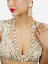 Women's Gold Tone Dazzling Kundan Cluster Beads Drop Long Bridal Necklace Earring Set-ZPFK18010