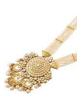 Women's Gold Tone Kundan Multistrand Beaded Long Bridal Necklace Earring Maangtikka Set-ZPFK18017