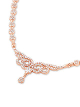 Women's Rose Gold Tone Dazzling Cubic Zirconia Bling Brass Necklace & Earring Set-ZPFK18021