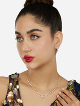 Women's Rose Gold Tone Dazzling Cubic Zirconia Bling Brass Necklace & Earring Set-ZPFK18021