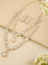 Women's Gold Tone Dazzling Austrian Diamonds Stones Layered Long Necklace & Earring Set-ZPFK18022