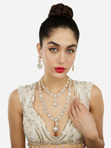 Women's Gold Tone Dazzling Austrian Diamonds Stones Layered Long Necklace & Earring Set-ZPFK18022