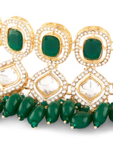 Women's Green Stones Cluster Beads Drop Austrian Diamonds Embellished Choker Necklace & Earring Set-ZPFK18056