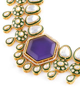 Women's Purple Stone Green Meenakari Austrian Diamonds Embellished Necklace and Earring Set