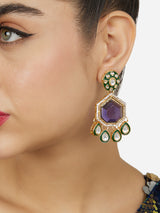 Women's Purple Stone Green Meenakari Austrian Diamonds Embellished Dangle Earring-ZPFK18065