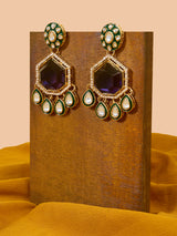 Women's Purple Stone Green Meenakari Austrian Diamonds Embellished Dangle Earring-ZPFK18065