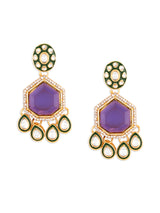 Women's Purple Stone Green Meenakari Austrian Diamonds Embellished Dangle Earring-ZPFK18065