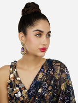 Women's Purple Stone Green Meenakari Austrian Diamonds Embellished Dangle Earring-ZPFK18065