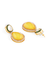 Women's Yellow Stone Green Meenakari Austrian Diamonds Embellished Necklace & Earring Set