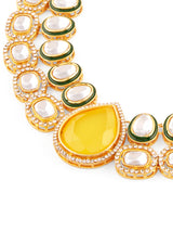 Women's Yellow Stone Green Meenakari Austrian Diamonds Embellished Necklace & Earring Set