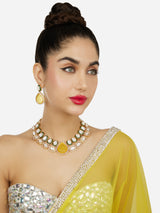 Women's Yellow Stone Green Meenakari Austrian Diamonds Embellished Necklace & Earring Set
