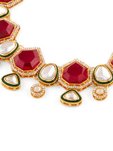 Women's Pink Stones Green Meenakari Austrian Diamonds Embellished Necklace & Earring Set-ZPFK18068