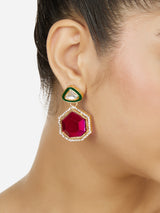 Women's Pink Stone Green Meenakari Austrian Diamonds Embellished Drop Earring-ZPFK18069
