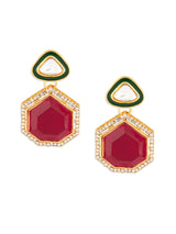 Women's Pink Stone Green Meenakari Austrian Diamonds Embellished Drop Earring-ZPFK18069