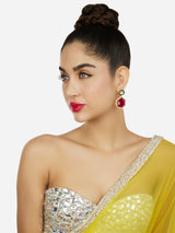 Women's Pink Stone Green Meenakari Austrian Diamonds Embellished Drop Earring-ZPFK18069