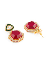 Women's Pink Stone Green Meenakari Austrian Diamonds Embellished Drop Earring-ZPFK18069