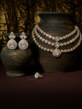 Women's Gold Tone Dazzling Stones Austrian Diamonds Layered Necklace Earring and Ring