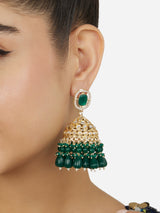 Women's Green Cluster Beads Stone Dazzling Austrian Diamonds Statement Jhumka Earring