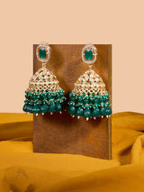 Women's Green Cluster Beads Stone Dazzling Austrian Diamonds Statement Jhumka Earring