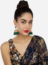 Women's Green Cluster Beads Stone Dazzling Austrian Diamonds Statement Jhumka Earring