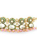 Women's Purple Beads Green Meenakari Dazzling Stones Bridal Necklace Earring and Maangtikka Set