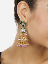 Women's Purple Beads Green Meenakari Dazzling Stones Traditional Jhumka Earring-ZPFK18191