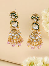 Women's Purple Beads Green Meenakari Dazzling Stones Traditional Jhumka Earring-ZPFK18191