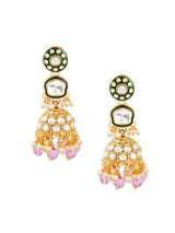 Women's Purple Beads Green Meenakari Dazzling Stones Traditional Jhumka Earring-ZPFK18191