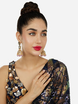 Women's Purple Beads Green Meenakari Dazzling Stones Traditional Jhumka Earring-ZPFK18191