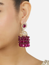 Women's Purple Stone Dazzling Austrian Diamonds Clustered Beads Drop Jhumka Earring-ZPFK18192