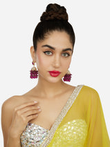 Women's Purple Stone Dazzling Austrian Diamonds Clustered Beads Drop Jhumka Earring-ZPFK18192