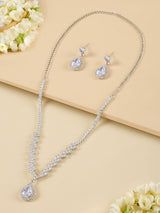 Women's Silver Tone Dazzling Austrian Diamonds Embellished Contemporary Necklace and Earring Set