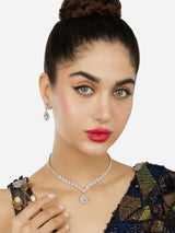 Women's Silver Tone Dazzling Austrian Diamonds Embellished Contemporary Necklace and Earring Set