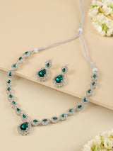 Women's Green Dazzling Austrian Diamonds Embellished Contemporary Necklace and Earring Set