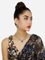 Women's Green Dazzling Austrian Diamonds Embellished Contemporary Necklace and Earring Set