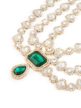 Women's Green Dazzling Stones Diamonds Bridal Layered Necklace Earring & Maangtikka Set-ZPFK18212
