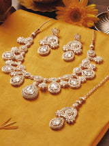 Women's Gold Tone Dazzling Stones Austrian Diamonds Necklace Earring and Maangtikka Set