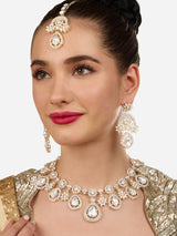 Women's Gold Tone Dazzling Stones Austrian Diamonds Necklace Earring and Maangtikka Set