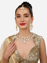 Women's Gold Tone Dazzling Stones Austrian Diamonds Necklace Earring and Maangtikka Set