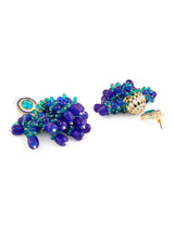 Women's Blue Green Stones Cluster Beads Diamonds Choker Necklace and Earring Set