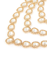 Women's Gold tone Dazzling Stones Austrian Diamonds Layered Necklace Earring & Maangtikka Set-ZPFK18226
