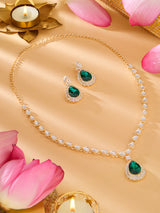 Women's Green Dazzling Stones Austrian Diamonds Necklace and Earring Set