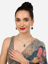 Women's Green Dazzling Stones Austrian Diamonds Necklace and Earring Set
