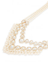 Women's Gold Tone Dazzling Stones Multistrand Beaded Bridal Layered Necklace Earring & Maangtikka Set-ZPFK18242