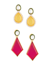 Women's Combo of 2 Multicolor Stones Dazzling Austrian Diamonds Mere Meenakari Drop Earrings-ZPFK18307