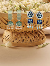 Women's Blue and Mint Green Meenakari Jhumki Earrings - Set of 2