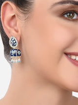 Women's Blue and Mint Green Meenakari Jhumki Earrings - Set of 2