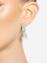 Women's Blue and Mint Green Meenakari Jhumki Earrings - Set of 2